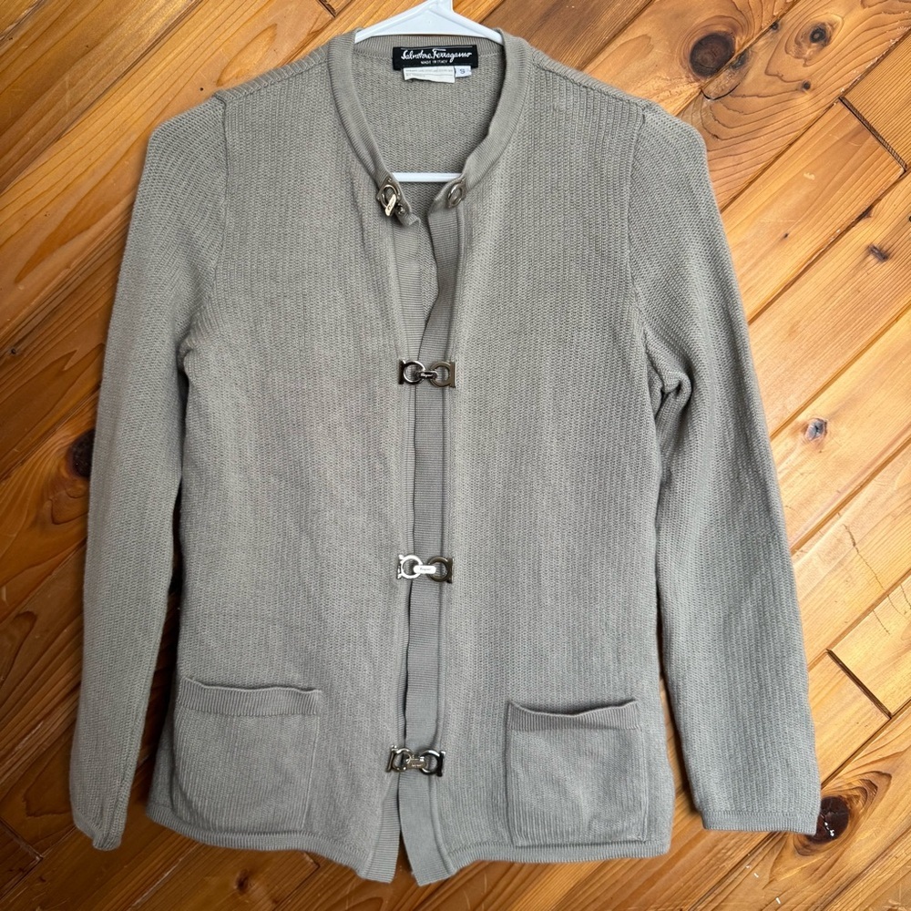 Salvatore Ferragamo Taupe Cardigan Sweater